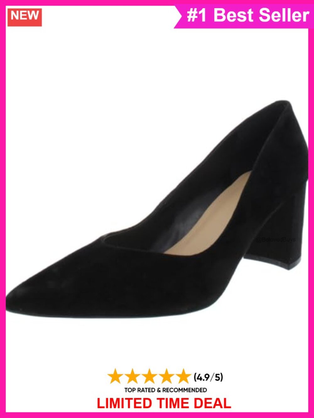 Suede Pointed Toe Block Heel Slip-On Dress Pumps